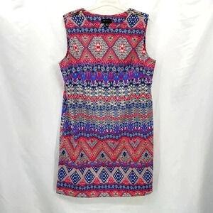 AB Studio Women’s Geometric Dress 16 Sleeveless Slip On Unlined Red Blue